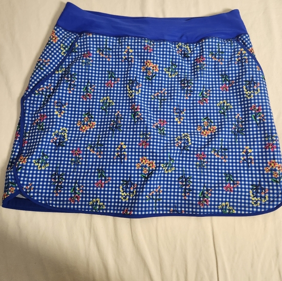 Lands' End Blue White Floral Stretch Skort Tennis Preppy Athletic Pockets SZ 10 - Picture 11 of 14